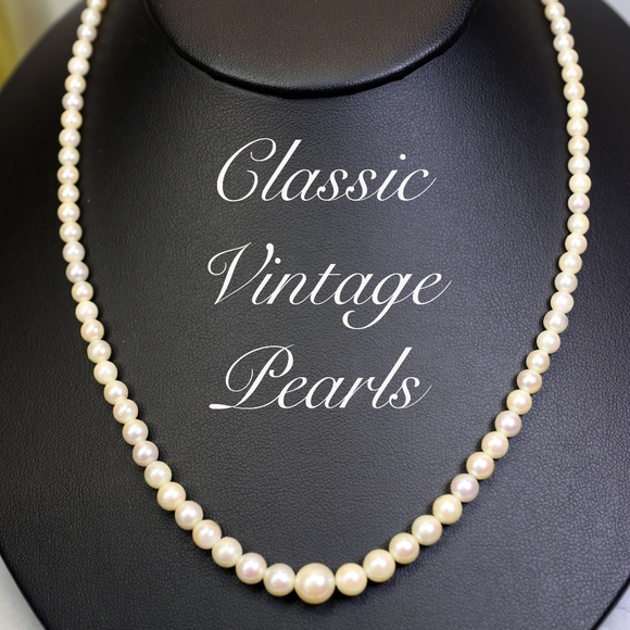 Pearl Necklace ~ Vintage Graduated Cultured Pearl Choker with Silver Clasp - Picture 1 of 16